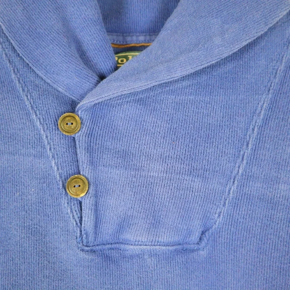 Vintage Polo Ralph Lauren Shawl Neck Sweater Blue 100% Cotton Men's Large‎ 24x25